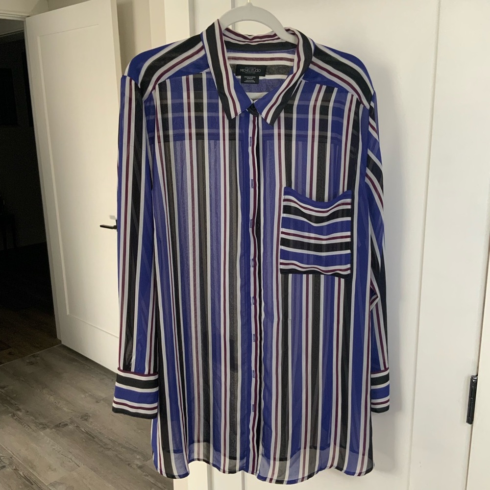 Michel Studio Striped Multicolor Sheer Shirt